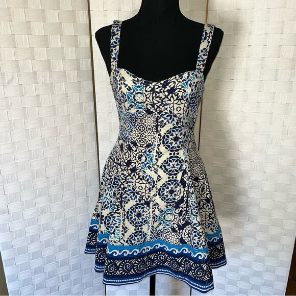 Avec Les Filles Floral Blue Dress Sweetheart Neckline Mini Sundress Womens 2 - Picture 12 of 14